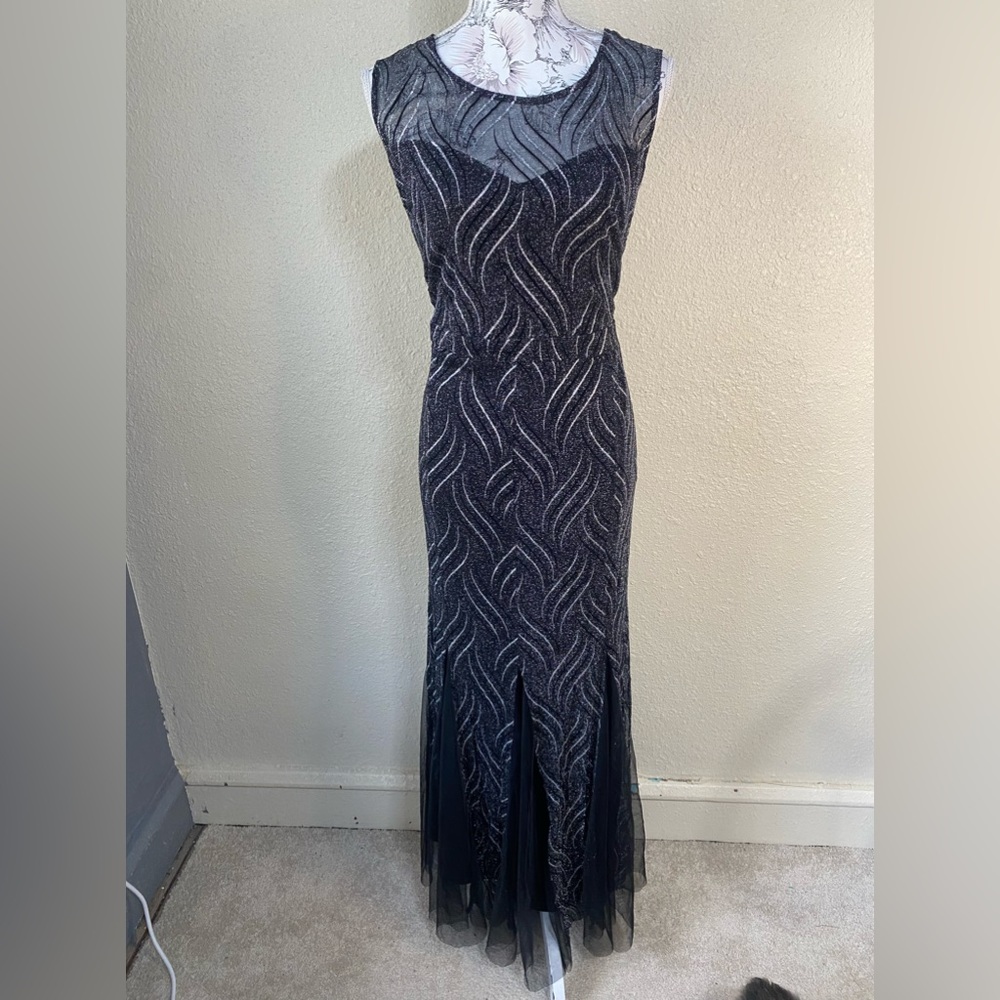 Cardalite Women’s sheer panel maxi dress, shimmer, flowy‎ sleeveless, vintage